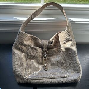Dooney & Bourke Belvedere Gold Snakeskin Textured Leather Logo Lock Hobo Bag VTG